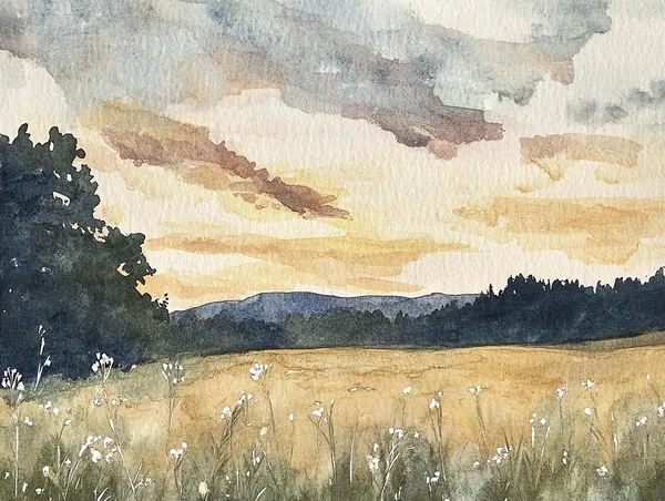 Tennessee Sunset Landscape Watercolor Art Print