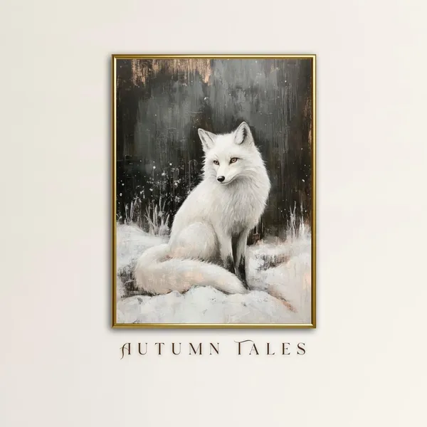 White Fox Winter Forest Minimalist Art Print