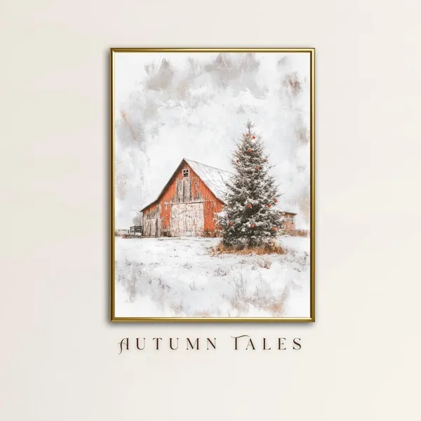 Vintage Barn in Winter Rustic Cottagecore Art Print