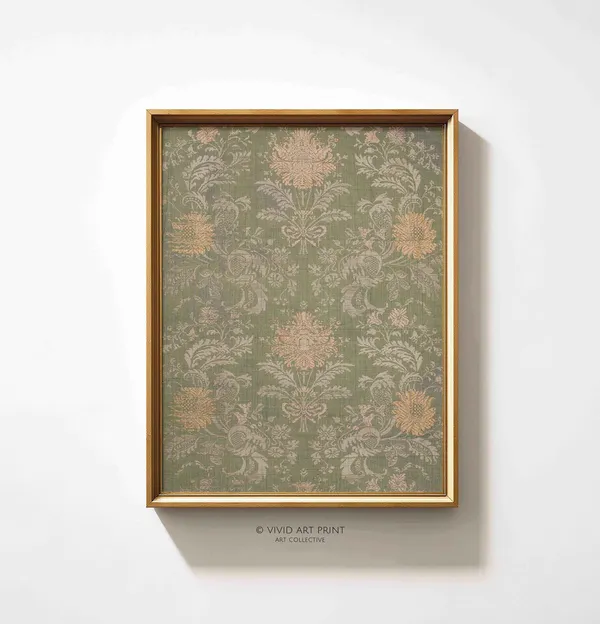 Vintage Baroque Damask Floral Tapestry Art Print
