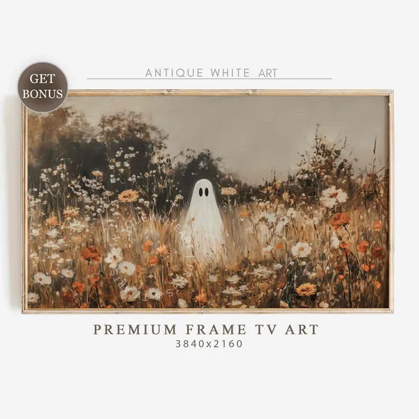 Ghost in Wildflower Field Halloween Art Print