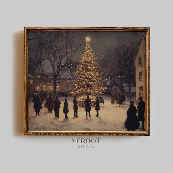 Christmas Night Village Vintage Christmas Art Print