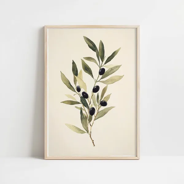 Vintage Olives Illustration Art Print, Botanical Kitchen Decor