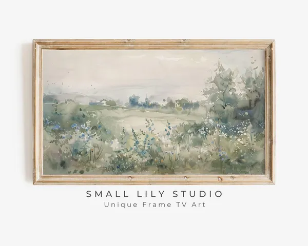Blue Wildflowers Watercolor Vintage Style Art Print