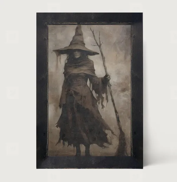 Shadow Witch Halloween Art Print, Moody Witchcraft