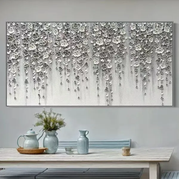 White Flowers Modern Abstract Wall Art Poster