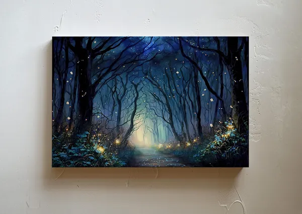 Enchanted Forest Firefly Art Print, Forest Landscape