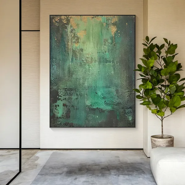 Green Minimalist Painting, Abstract Texture Art