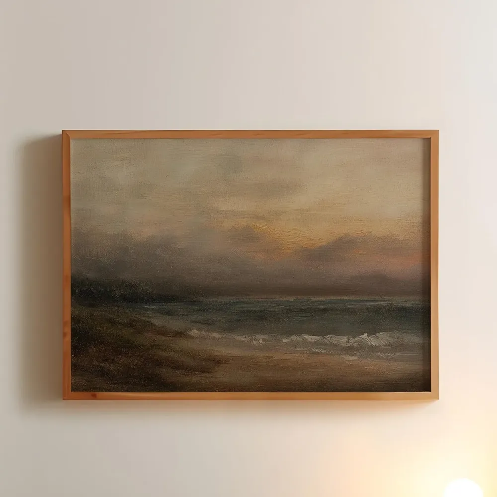 Vintage Sunset At The Beach, Oil Painting Art Print