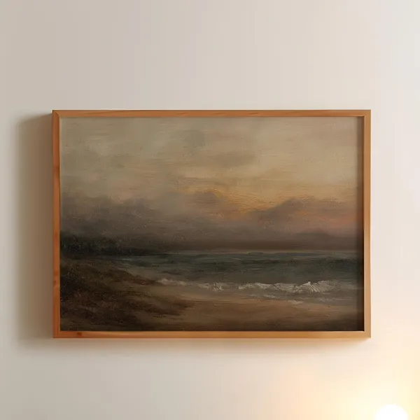 Vintage Sunset At The Beach, Oil Painting Art Print