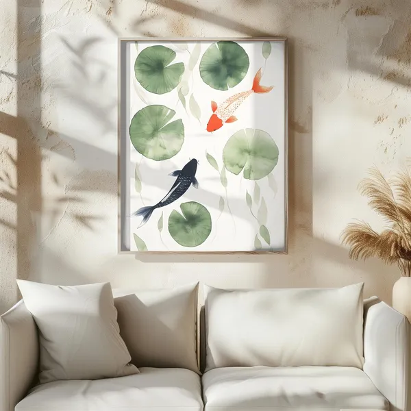 Koi Fish Japanese Minimalist Art Print, Nature Decor