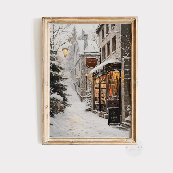Winter Book Shop Vintage Style Art Print