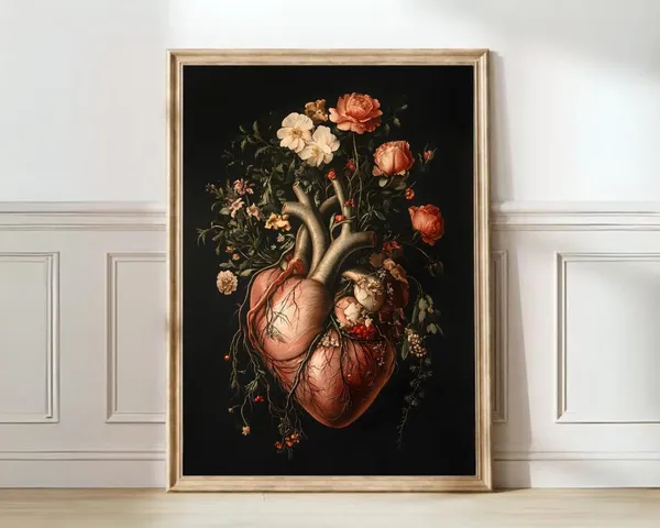 Human Heart Vintage Floral Anatomy Art Print