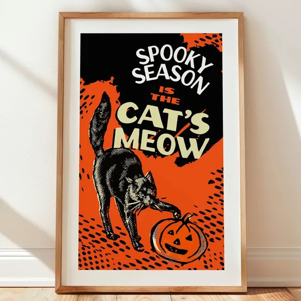 Retro Halloween Spooky Cat Poster, Kitchen Wall Art