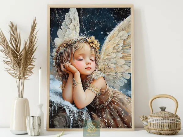 Cottage Christmas Angel Poster, Celestial Decor