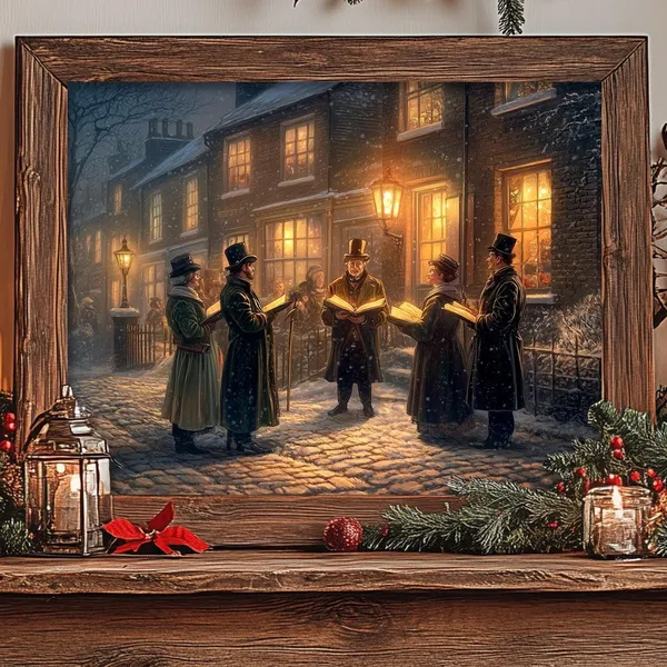 Victorian Christmas Carolers, Vintage Village Art Print