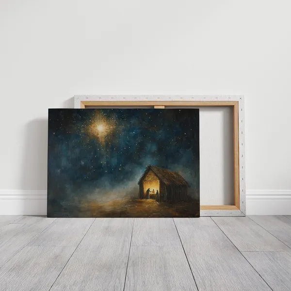 Rustic Nativity Barn Scene, Christmas Art Print