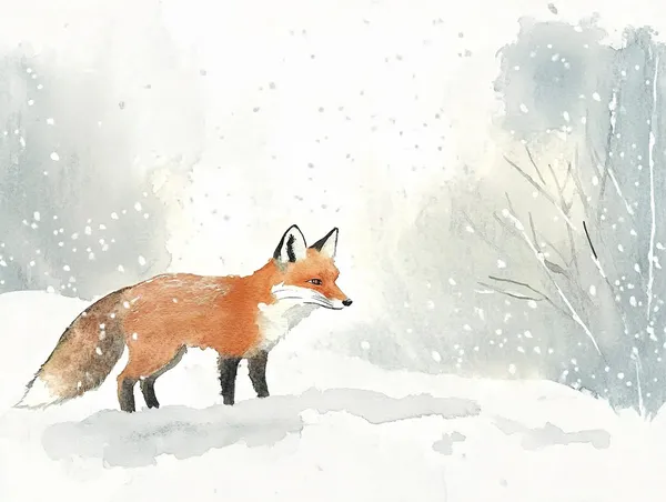 Fox Painting Snowy Forest Watercolor Art Print