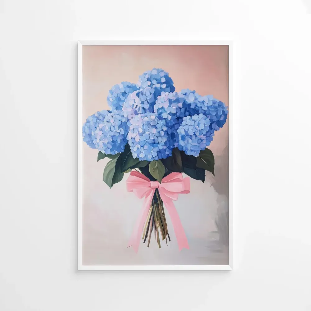 Blue Hydrangea Art Print, Floral Bouquet Decor