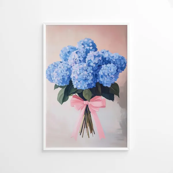 Blue Hydrangea Art Print, Floral Bouquet Decor
