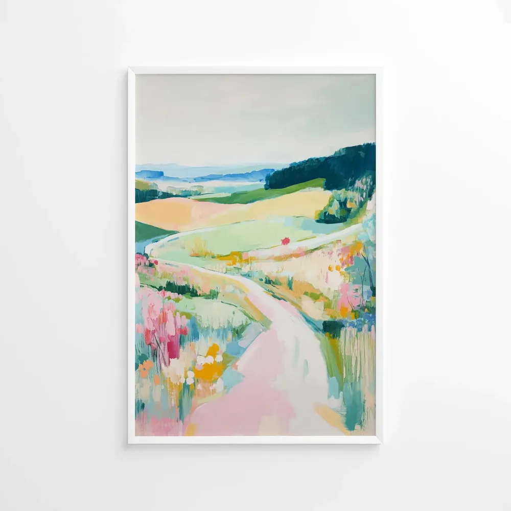 Colorful Abstract Landscape Poster, Watercolor Meadow Art Print