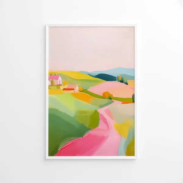 Colorful Abstract Landscape Poster, Modern Watercolor