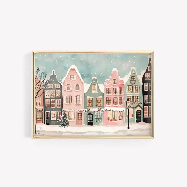 Pastel Christmas Village Houses Art Print