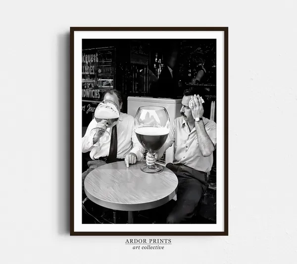 Men Drinking Large Beers Vintage Beer Poster, Bar Decor