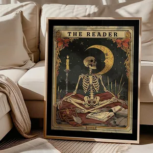 The Reader Skeleton Tarot Card Witchy Book Lover Library Art Poster