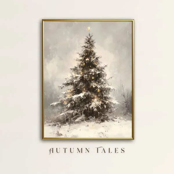 Christmas Tree Art Print, Moody Dark Academia
