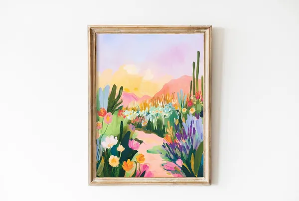 Abstract Western Desert Cactus Print, Retro Poster