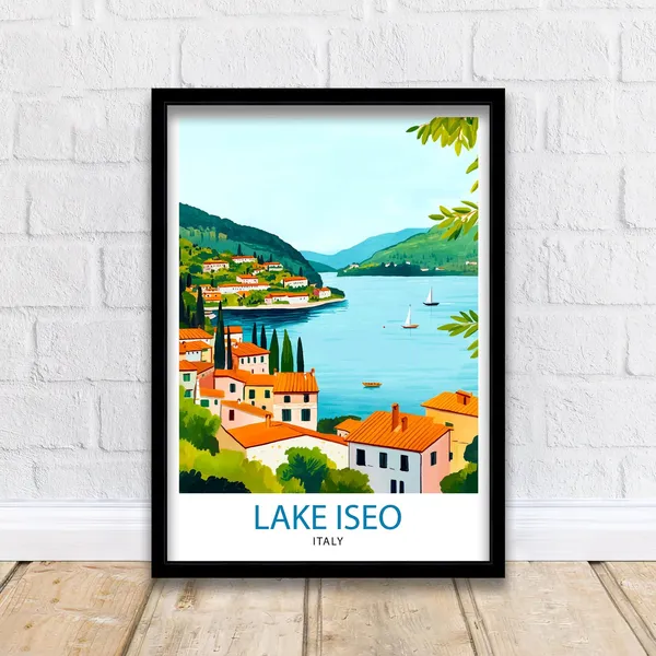 Lake Iseo Italy Travel Poster, Italian Lake Landscape