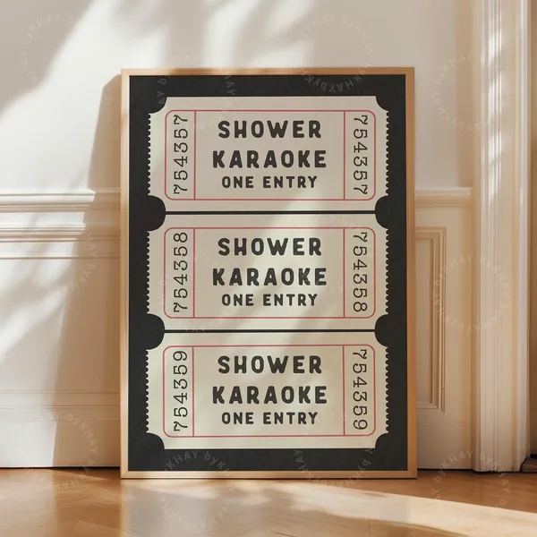 Shower Karaoke Ticket Print, Retro Bathroom Poster