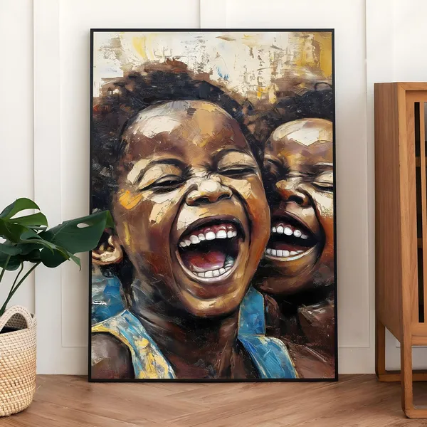 Happy African Children Art Print, Afrocentric Kids Painting