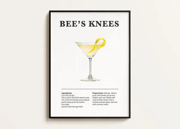 Bee's Knees Cocktail Recipe, Bar Kitchen Art Print