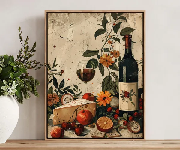 Dinner Party Cheese And Wine Vintage Food Poster