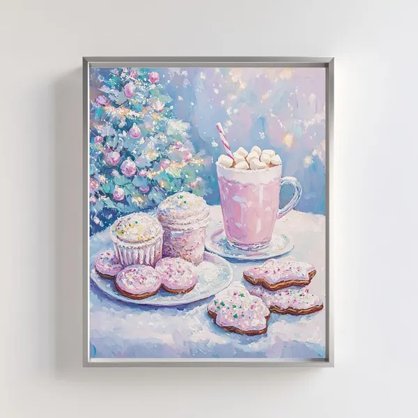 Christmas Dessert Art Print, Cozy Holiday Treat Scene