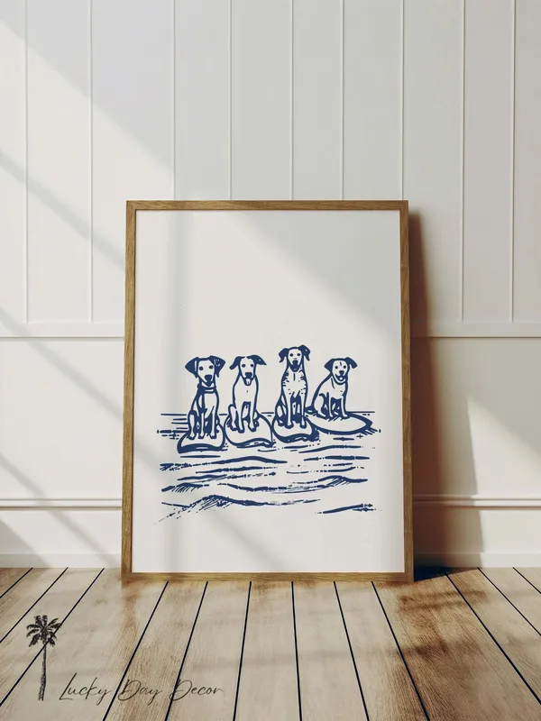 Coastal Dog Wall Art, Whimsical Beach Dogs