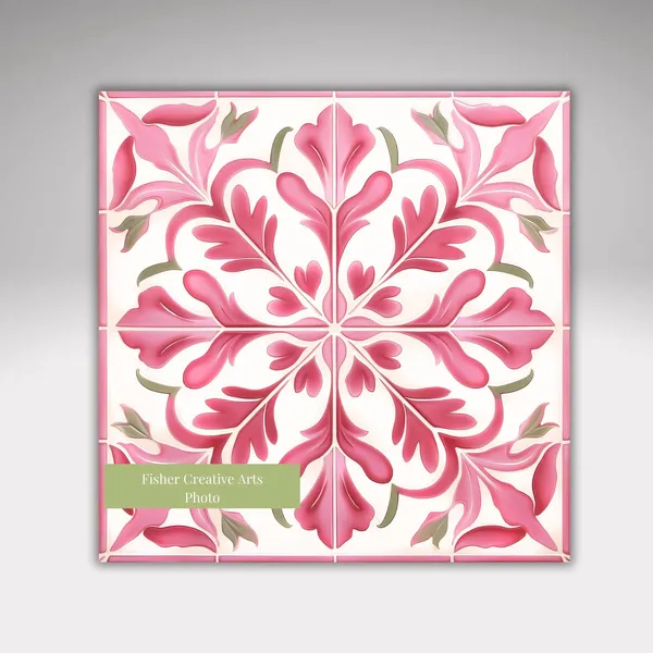 Spanish Azulejo Tile Art Print, Pink and White Decor