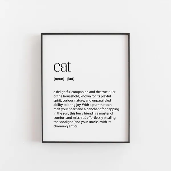 Cat Definition Art Print, Lover Gift For Home Decor