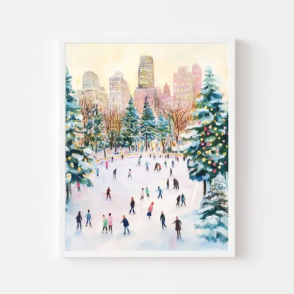 Christmas in the City, NYC Ice Skating Art Print