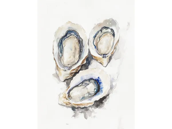 Oysters Watercolor Art Print, Coastal Decor