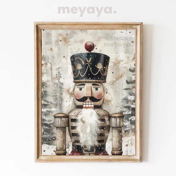 Vintage Gold Nutcracker Christmas Art Print