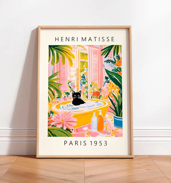 Black Cat in Bathtub Funny Bathroom Decor Poster