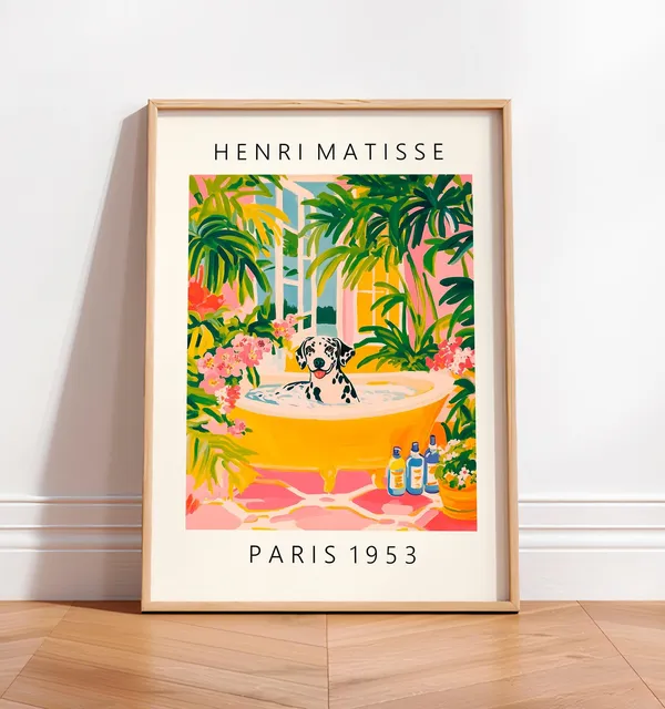Dalmatian In A Bathtub, Mid Century Modern Dog Art Print