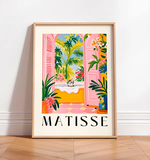 Grey Tabby Cat in a Bathtub, Mid-Century Art Print