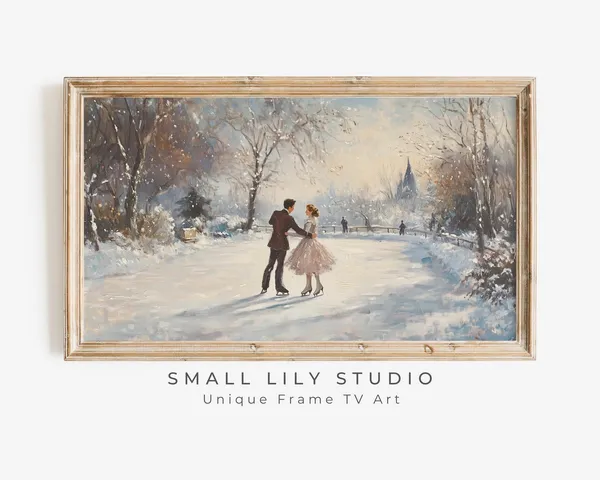 Couple Ice Skating Winter, Vintage Holiday Art Print