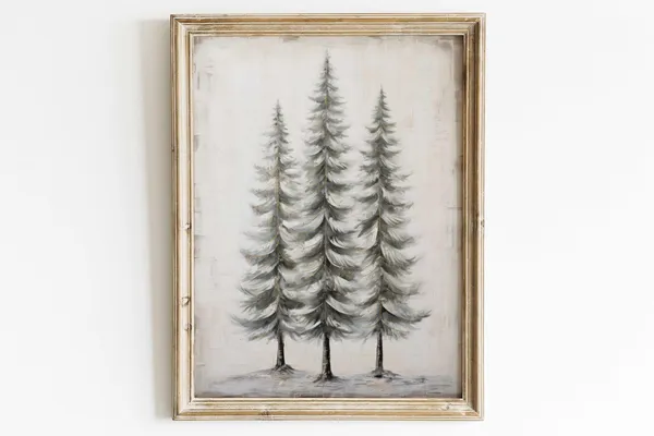 Pine Tree Vintage Forest Art Print, Christmas Decor