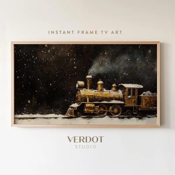 Gold Train Christmas Vintage Holiday Art Print