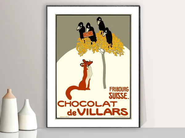 Chocolat De Villars Fribourg Suisse Vintage Travel Poster